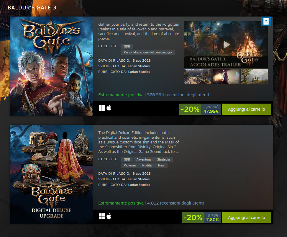 Steam: Partono gli sconti dei giochi di Larian Studios, tra cui Baldur's Gate 3 3 png3 1